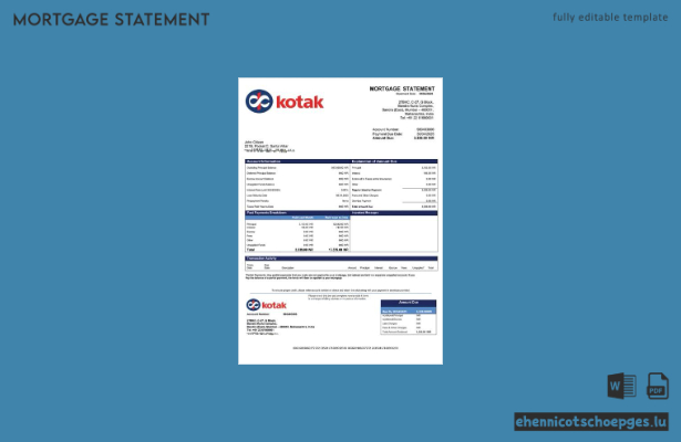 Indien, Kotak Mahindra Bank, Hypothekenabrechnung – Beispiel-Word- und PDF-Datei (Vorschau)